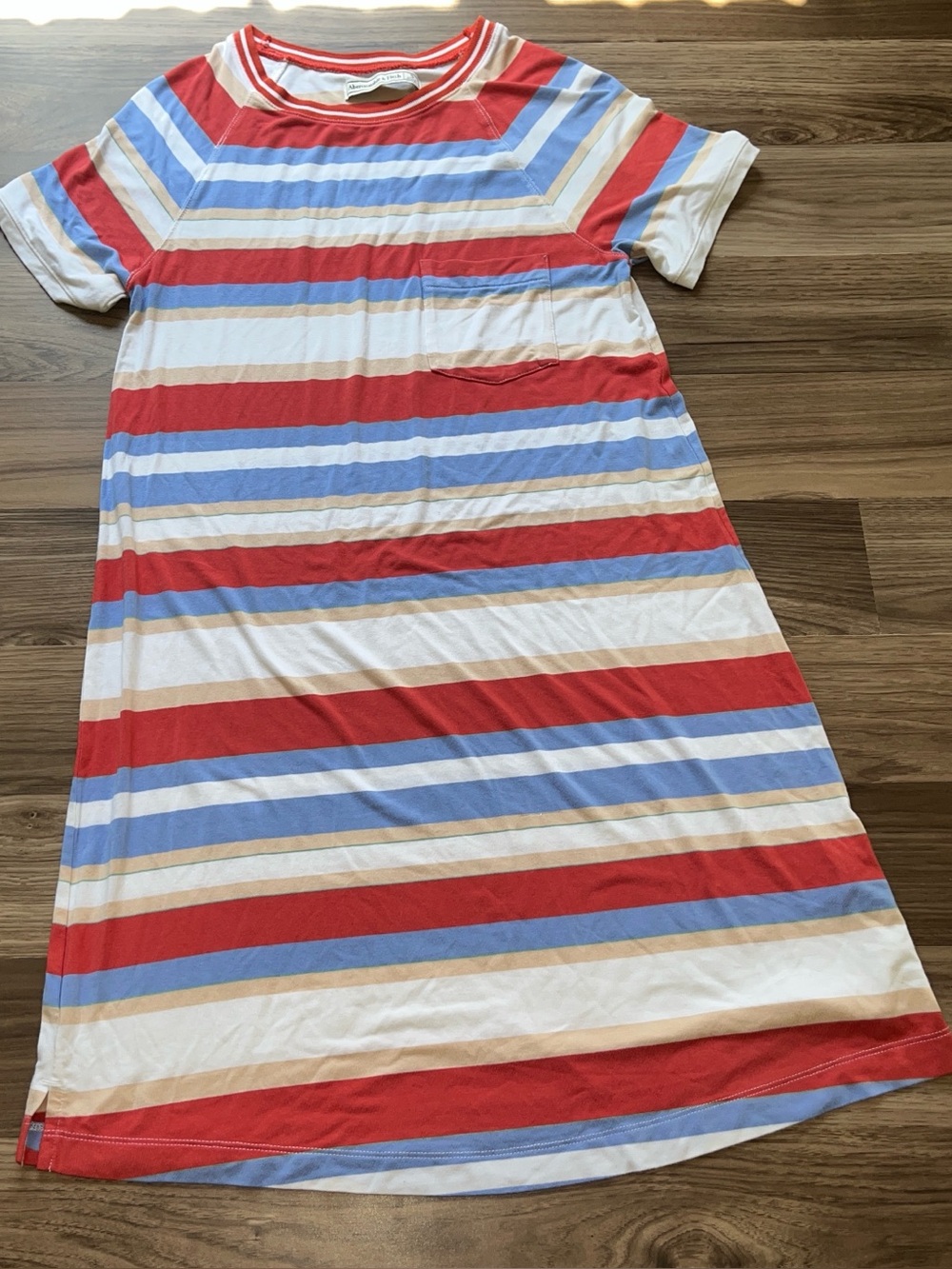 Abercrombie & Fitch Red, Light Blue, Cream & White Striped Tee Dress S